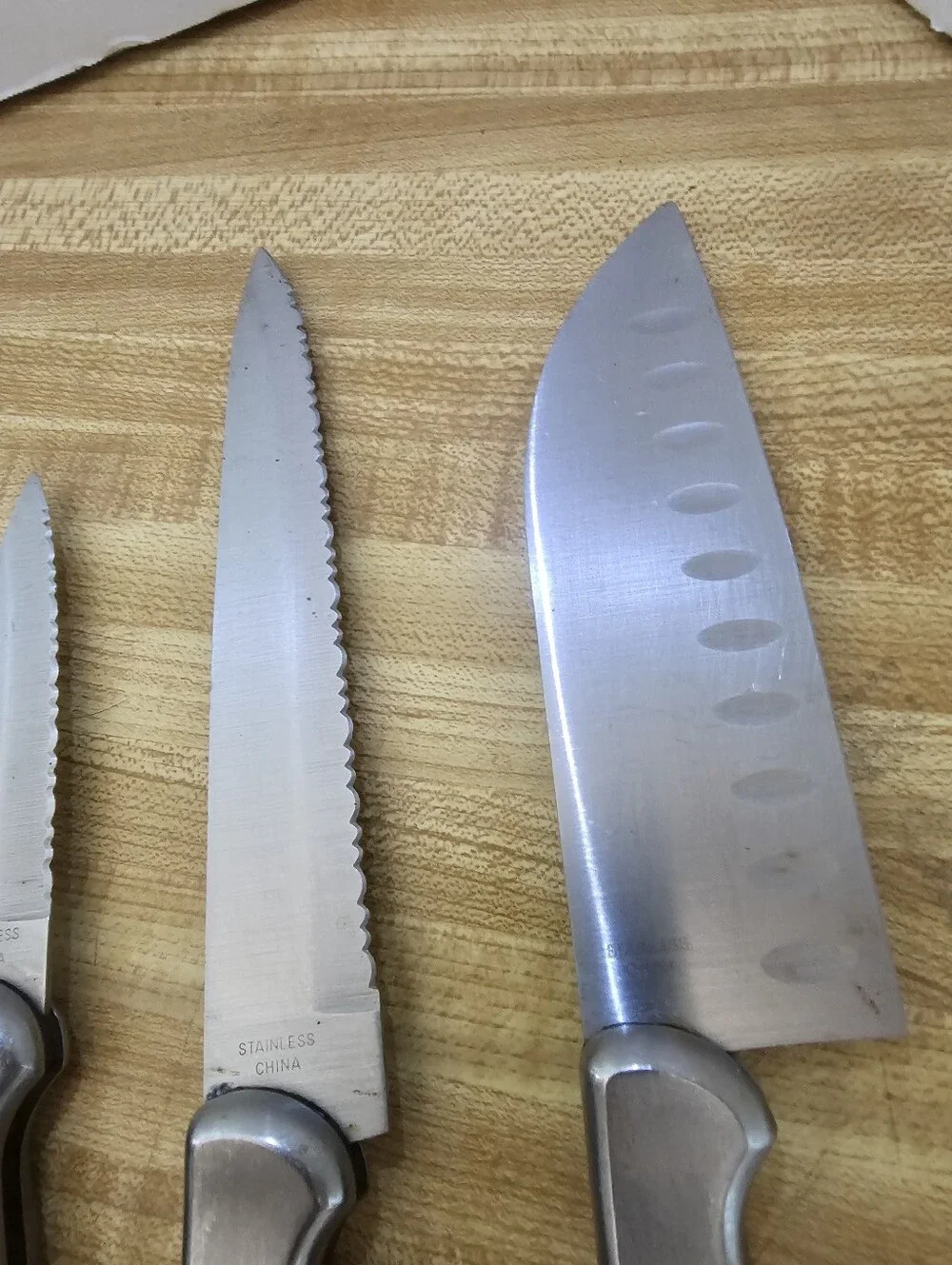 Vintage Ginsu 3 Piece Stainless Steel Knife Set Santoku Utility Paring Used